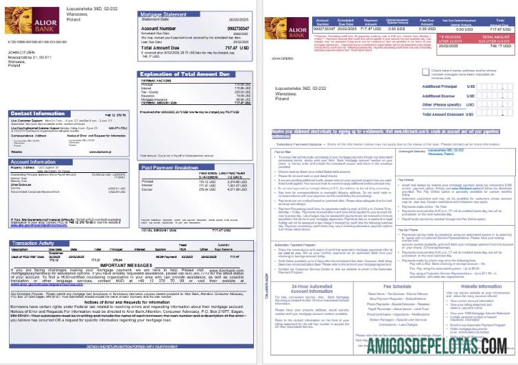 Declaração de hipoteca Alior da Polônia em formatos Word e PDF 1 2 exemplo real